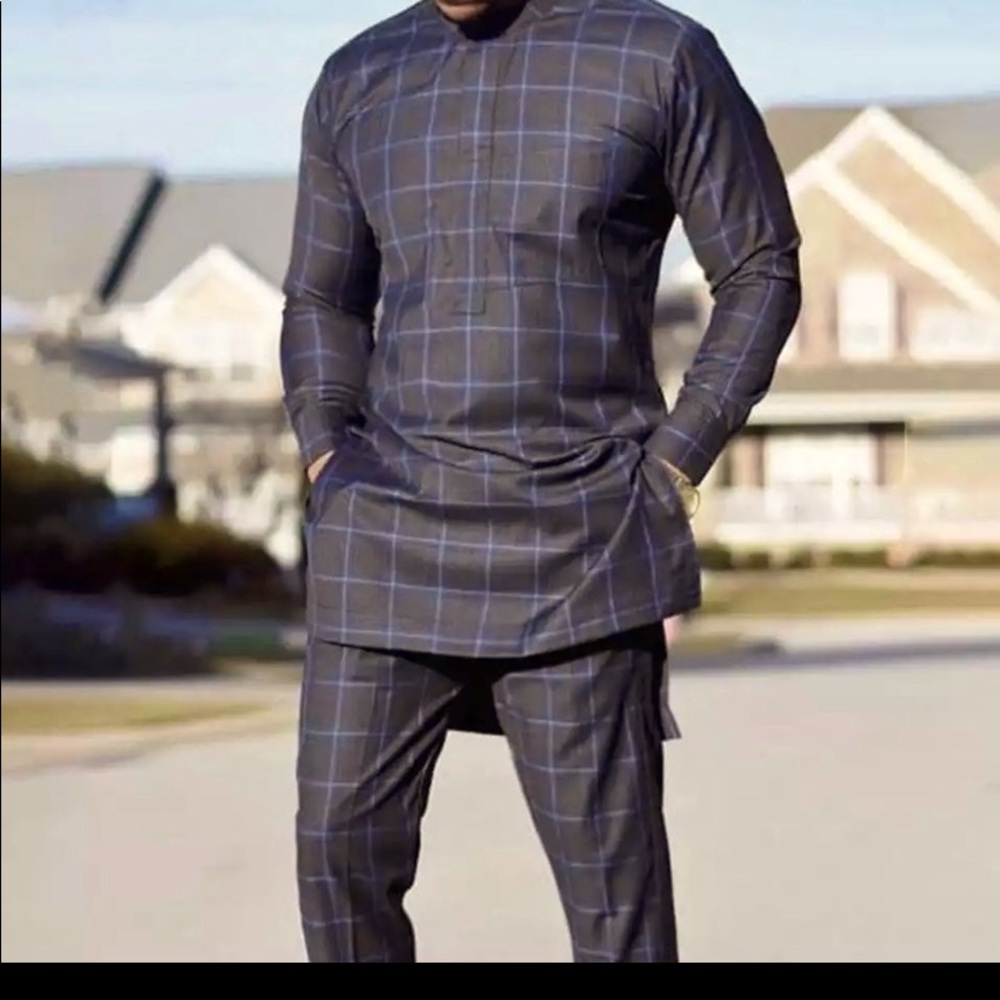 Men Dashiki  loungewear set size extra large, dark gray & light blue